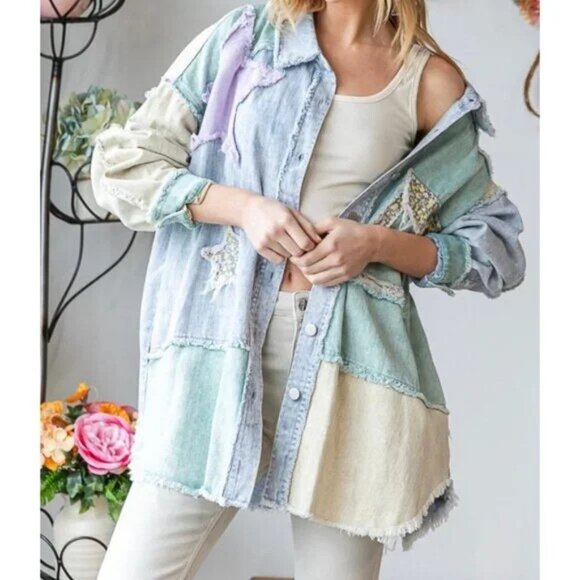 Oli & Hali | Tops | Oli Hali Denim Jacket Stars And Peace Sign | Poshmark